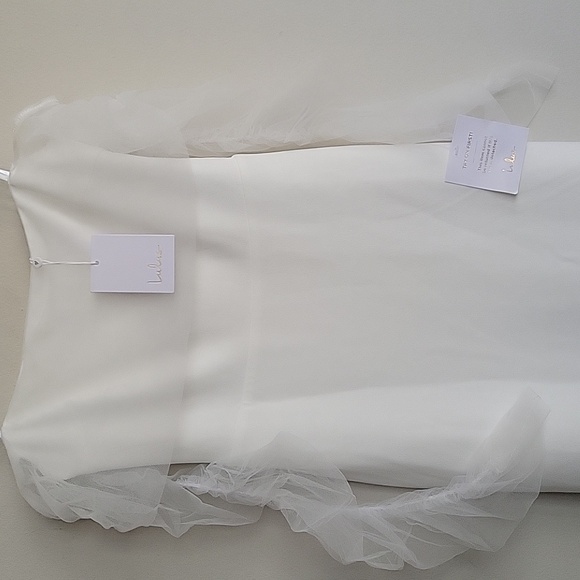 Lulus NWT Beautifully Beloved White Mesh Off-the-Shoulder Maxi Dress Size S - Picture 5 of 12